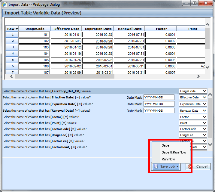 Import File Job Options